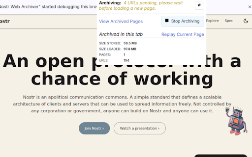 Nostr Web Archiver screenshot