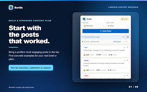 SortIn: Sort LinkedIn Posts by Likes & Comments screenshot