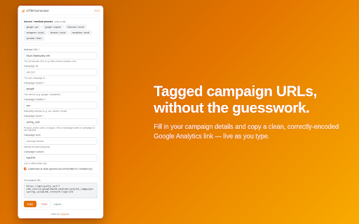 UTM Generator for Google Analytics screenshot