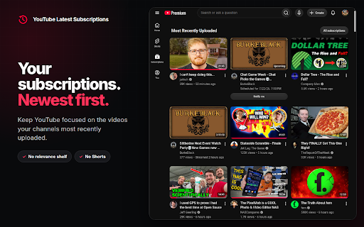 YouTube Latest Subscriptions screenshot