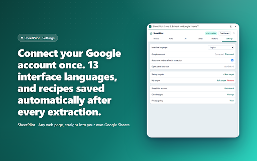 SheetPilot: Save & Extract to Google Sheets™ screenshot