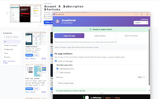 AccessPortal — make web content more accessible in Chrome screenshot