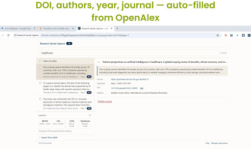 Research Quote Capture screenshot