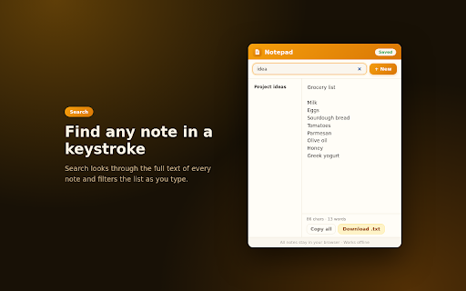 Notepad - Quick Notes in Your Browser Popup screenshot