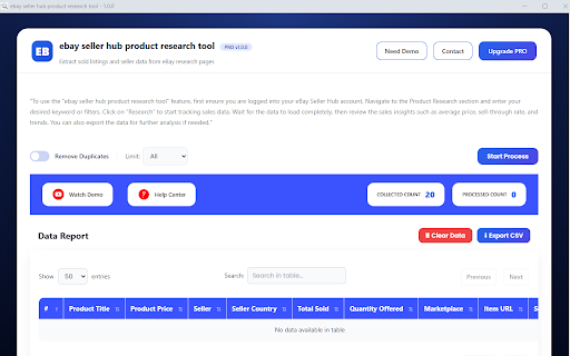 ebay seller hub product research tool screenshot