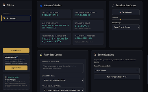 Aeterna: Cosmic Time Dashboard screenshot