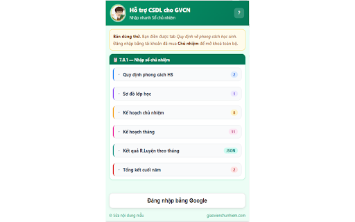 Hỗ trợ Sổ chủ nhiệm CSDL & VnEdu screenshot