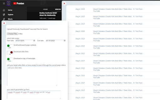 YouTube Transcript Search screenshot