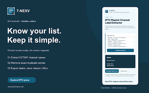 7-NEXV — IPTV Playlist: Channel Label Extractor screenshot