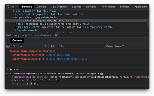Angular state inspector screenshot