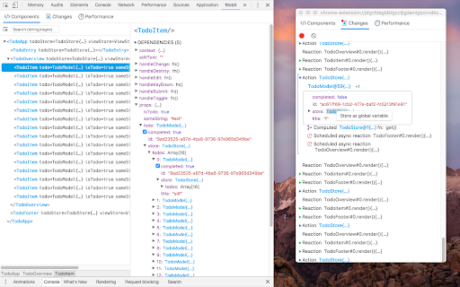 MobX Developer Tools screenshot