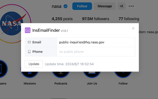 InsEmailFinder - Find public email & phone of an IG account screenshot
