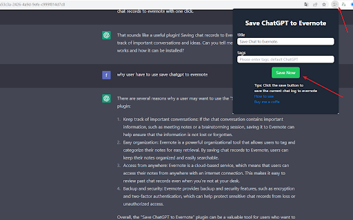 ChatGPT to Evernote screenshot