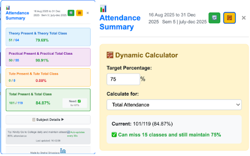 SSCBS Attendance Calculator screenshot