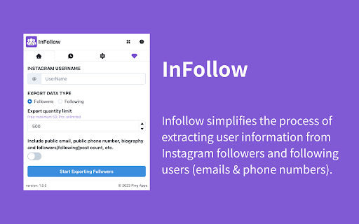 InFollow - Follower, Following Export Tool screenshot