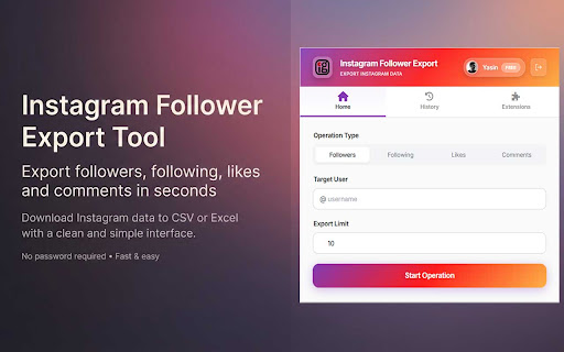 IG Follower Export – Following, Likes & Comments to CSV, Excel screenshot
