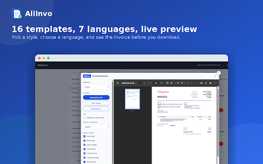 AliInvo - Aliexpress Invoice Generator screenshot