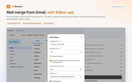 Send Mass Mail + HTML inserter for Gmail screenshot