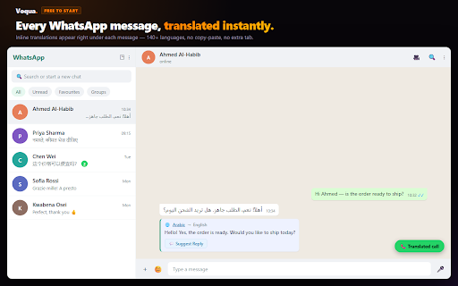 Voqua — WhatsApp Translator, Voice & Calls screenshot