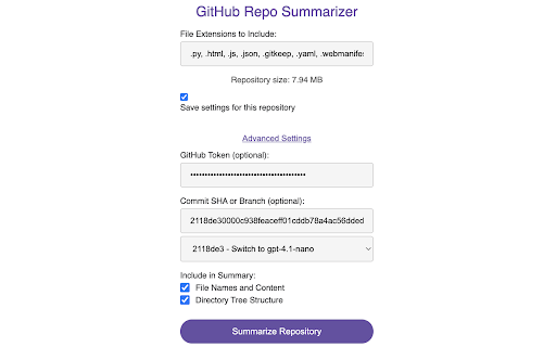 GitHub Repo Summarizer screenshot