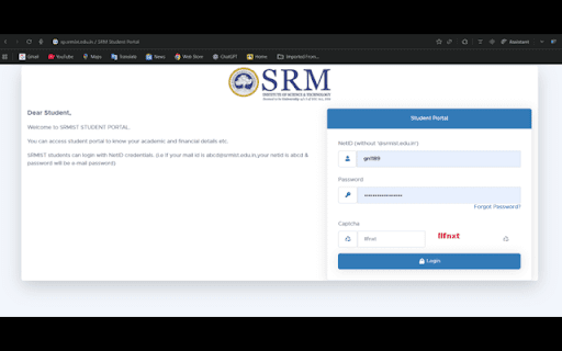 Captcha Filler - SRM Student Portal screenshot