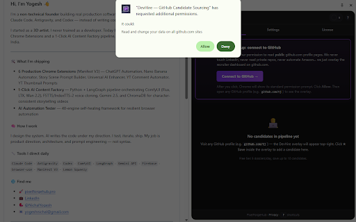 DevHire - GitHub Sourcing Sidecar screenshot
