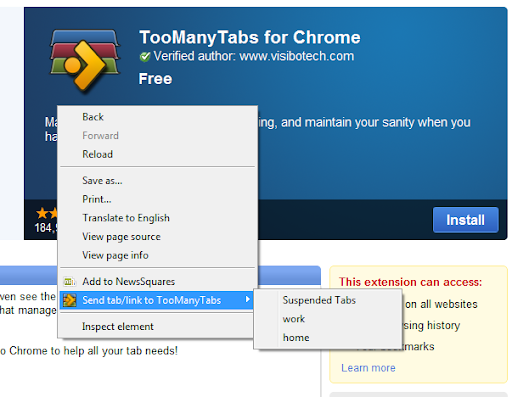 TooManyTabs for Chrome screenshot