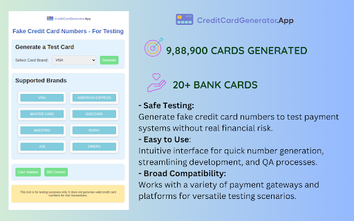 Fake Credit Card Numbers - For Testing screenshot