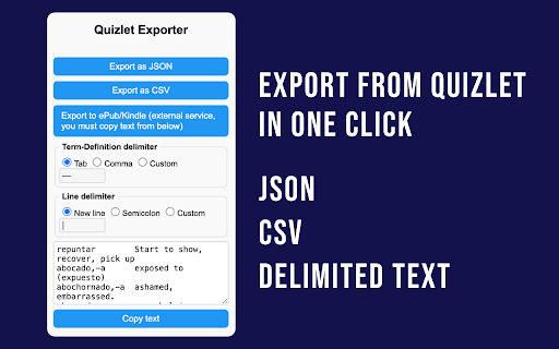 Quizlet Exporter - Export Flashcards to JSON, CSV, Text screenshot