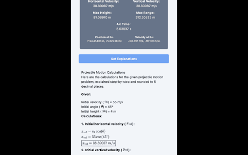 Projectile Motion Calculator and Solver | MathGPT screenshot