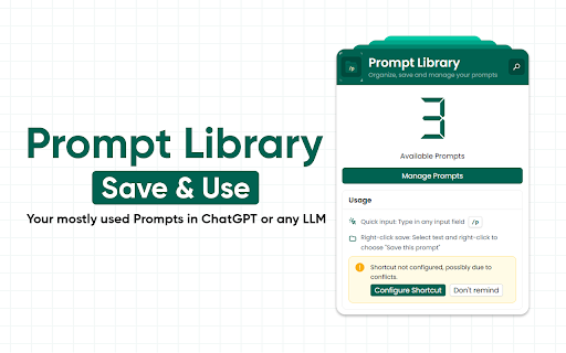 Prompt Library: LLM Prompt Saver & Organizer screenshot