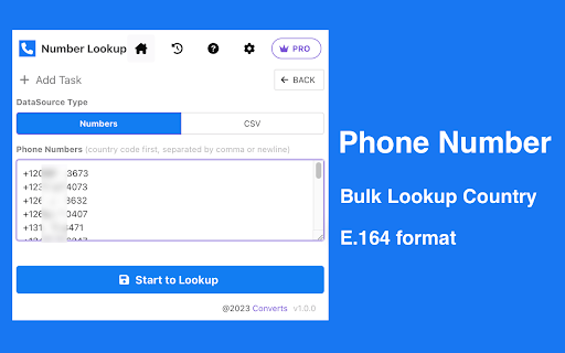 E.164 Phone Number Country Lookup screenshot