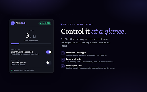 CleanLink · Remove Tracking Parameters From Every Link screenshot