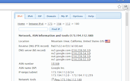 IP Address and Domain Information screenshot