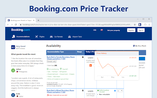 Booking.com price tracker screenshot