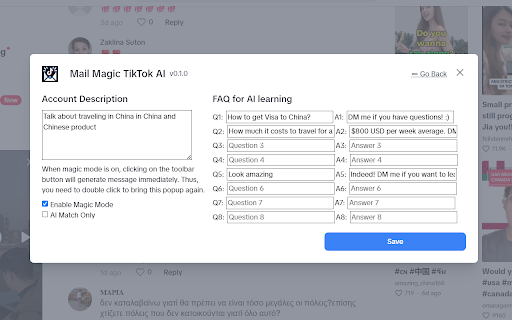 ChatGPT AI for TikTok video comments and messages by MailMagic screenshot