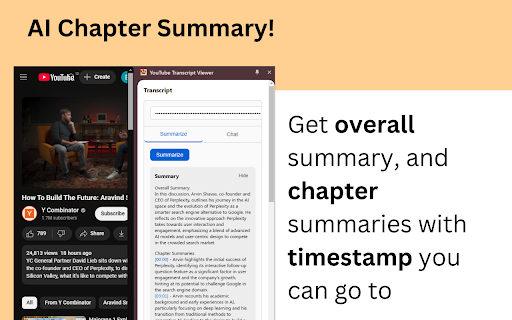 YouTube Transcript Plus - full transcript, AI chat with video & summary screenshot