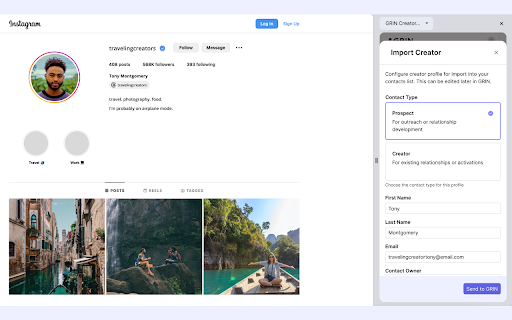 GRIN Creator Discovery Web Extension screenshot