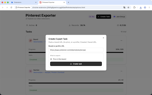Pinterest Exporter screenshot