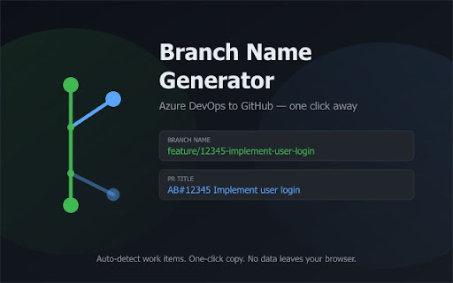 Azure DevOps Branch Name Generator screenshot