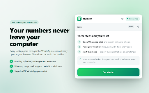 Numsift — Bulk WhatsApp Number Checker & Validator | Export to Excel screenshot