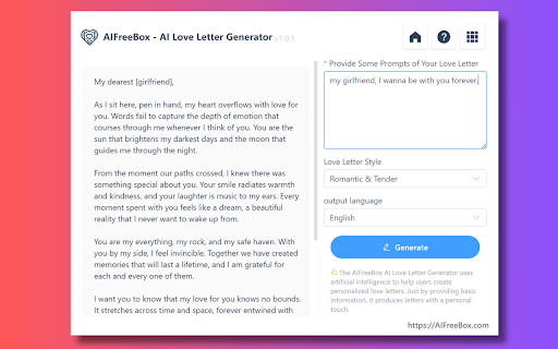 Free AI Love Letter Generator: AIFreeBox screenshot