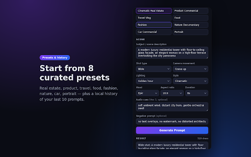 Veo Prompt Generator - AI Video Prompt Builder screenshot