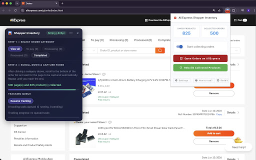 AliExpress Shopper Inventory screenshot