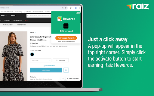 Raiz Rewards Browser Extension screenshot