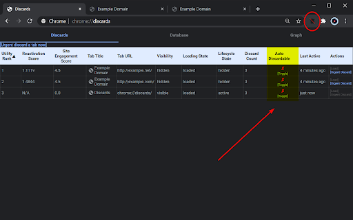 Disable automatic tab discarding screenshot