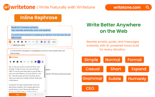 Writetone: AI Writing Assistant & Grammar Fix screenshot