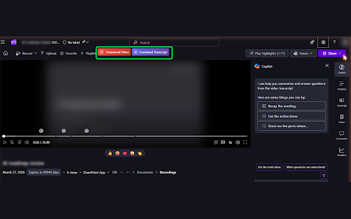 MS Teams Video & Transcript Downloader screenshot