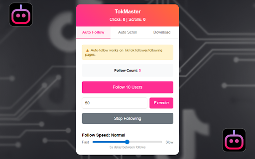 Auto Follow Scroll, Like, Save – TokMaster screenshot
