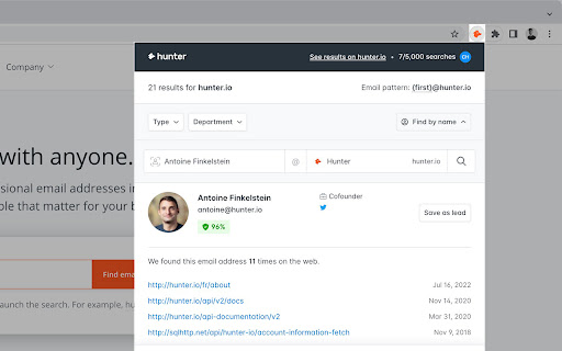 Hunter - Email Finder Extension screenshot